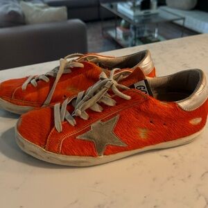 Orange Cowhide Golden Goose Sneakers